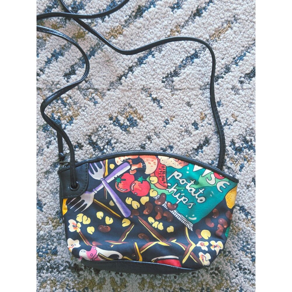 VTG Nicole Miller 90's Mini Shoulder Purse Food Print Pop-Art Bag Potato Chips - Picture 2 of 13